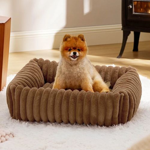 panier pour chien marron ultra doux avec rebords épais et design cocon
