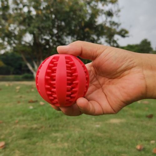 Un ballon pour chien à friandises et mastication couleur rouge