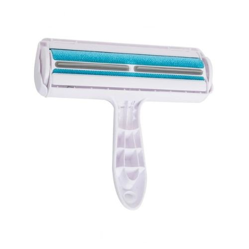 Un brosse anti-poils adhésifs pour chien et chat couleur bleu réutilisable lavable avec un poigné ergonomique
