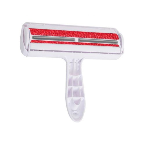 Un brosse anti-poils adhésifs pour chien et chat couleur rouge réutilisable lavable avec un poigné ergonomique