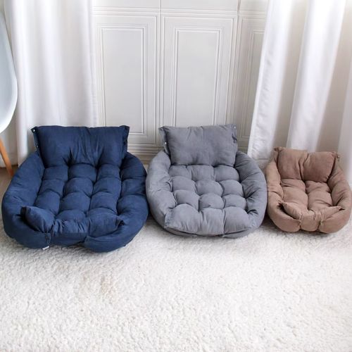 Lit canapé pour chien rond en velours couleurs neutre, moelleux et respirant, parfait pour un sommeil paisible et réparateur.