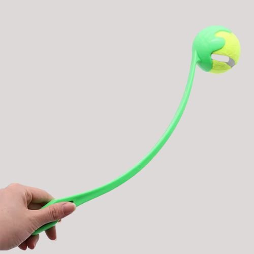 lanceur de balle pour chien vert poignée ergonomique pratique pour ne pas faire mal au dos