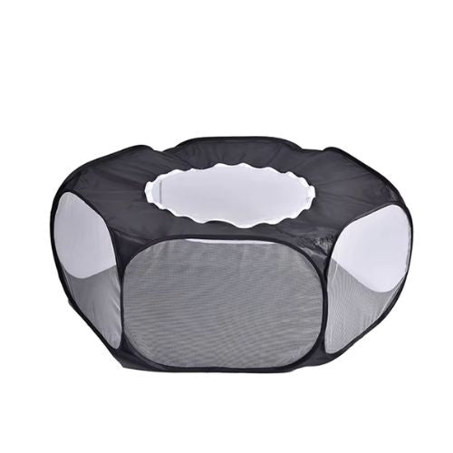 Parc pour chien noir confortable et sécurisé pour le repos à l'intérieur et l'extérieur.