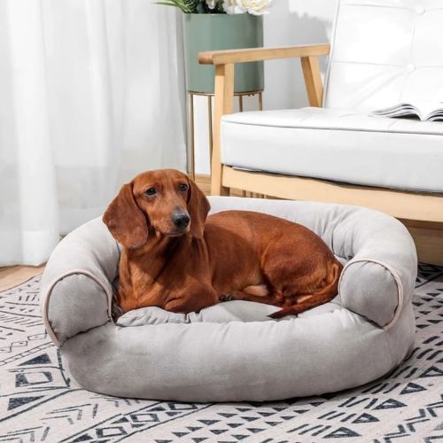 Canapé pour chien design gris clair, cocon douillet pour grand chien