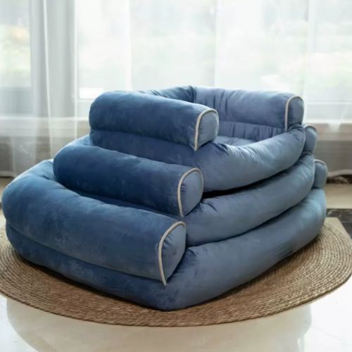 Lit canapé pour chien en velours bleu offrant soutien et confort