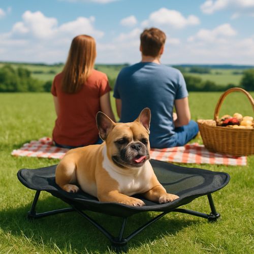 Lit de camp pour chien léger et pratique  couleur noir idéale pour un pique-nique