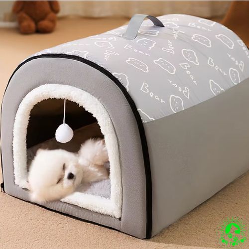 Niche-pour-chien-interieur-amovible-moelleux-lavable-pliable-nid-chaud-gris