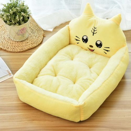 Canapé lit pour chien jaune en forme de chat avec coussin moelleux