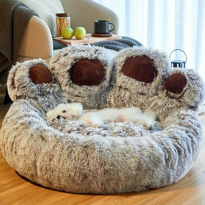 Coussin pour chien avec rebords rembourrés, doux et confortable. Un Caniche blanc y dort profondément, illustrant le confort et la sécurité idéals pour les chiens de taille moyenne