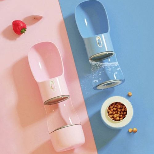 Gourde pour chien anti-fuite design bleu et rose adaptée aux sorties 