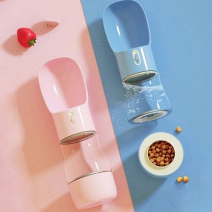 Gourde pour chien anti-fuite design bleu et rose adaptée aux sorties 