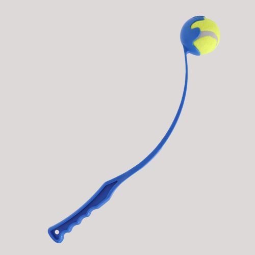 lanceur de balle pour chien bleu poignée ergonomique pour ramasser la balle sans se baisser 