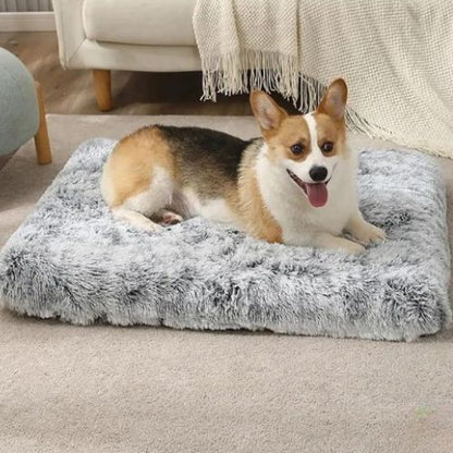 Lit chien moelleux en fausse fourrure gris, taille moyenne pour confort et détente