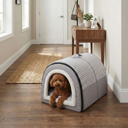 Confortable NICHE CHIEN INTERIEUR couleur grise idéale pour le repos des petits chien