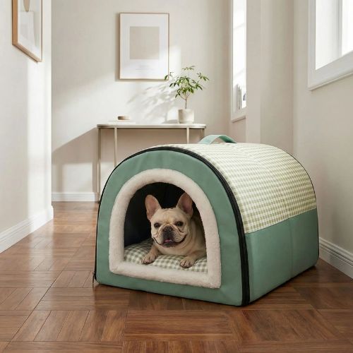 Confortable NICHE CHIEN INTERIEUR couleur vert idéale pour le repos des petits chien anxieux