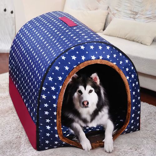 Niche d'intérieur pour chien bleu pliable pratique à transporter
