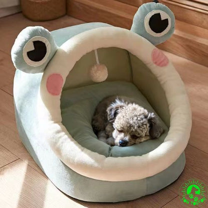 Niche-interieur-chien-grenouille-petit-moyen-chien-niche-pour-chat-apaisant-confortable-design-mignon-doux-au-toucher-lavable-coussin-amovible-facile-a-deplacer-concept-amusant