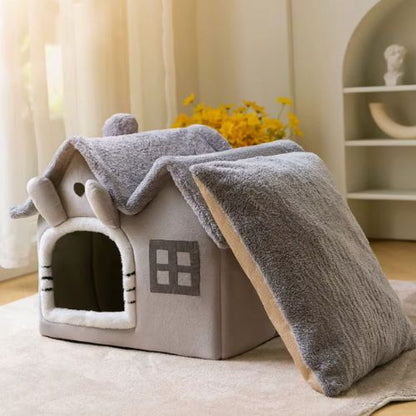 Niche pour chien intérieur en forme de maison, douce et originale, avec son  coussin à l'extérieur poser sur le côté