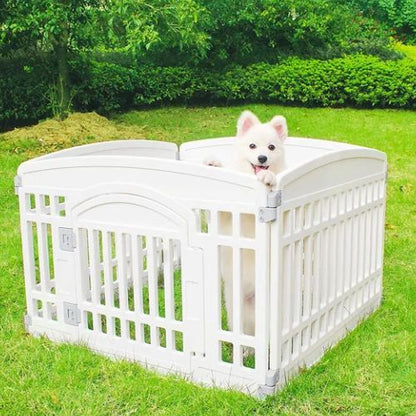 Parc pour chien intérieur blanc léger facile à déplacer offrant confort et sécurité à l’animal à l'intérieur comme l'extérieur