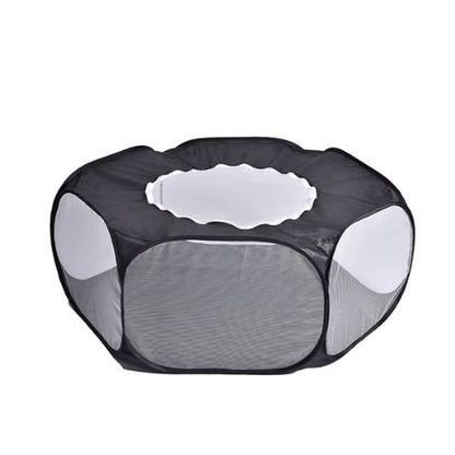 Parc pour chien noir confortable et sécurisé pour le repos à l'intérieur et l'extérieur.