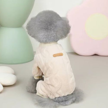 Un Caniche de dos gris porte un pull pour chien kaki élégant contre le froid