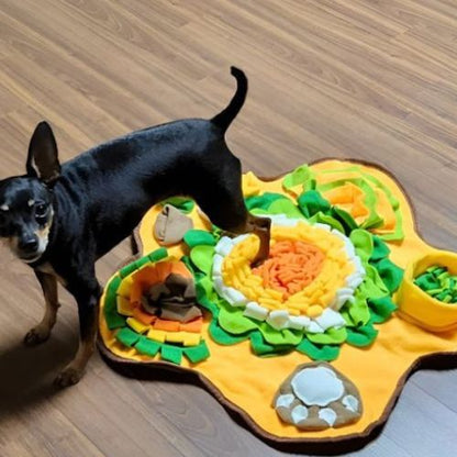 Petit chien jouant sur un tapis de fouille chien éducatif et coloré