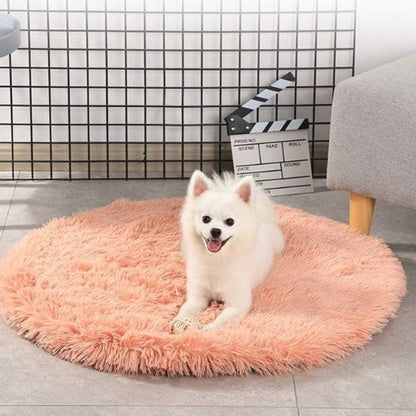 tapis pour chien petit taille blanc ronde doux peluche long rose couchage douillet